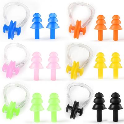 China Waterproof Unisex Swimming Earplugs Nose To Cut Protective Waterproof Ear Plug Set Soft Surf Silicone Diving Dive Supply Bath for sale