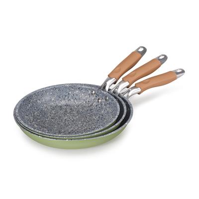 China Viable Flat Dry Frying Pan Aluminum High Cost Effective Non-Stick Granite Coated Frying Pan For Gas And Induction Dry Cooker for sale