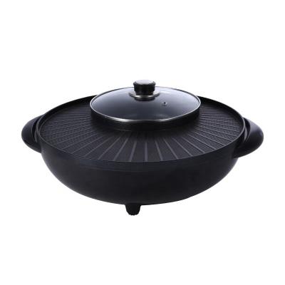 China Family BBQ Grill 2-In-1 Multifunctional Indoor Electric Steamer Smokeless Grill and Hot Pot Pan for sale