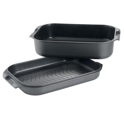 China Durable Cast Aluminum Cookware Sets Custom Die Non Stick Rectangular Rotisserie Baking Tray for sale