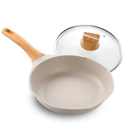 China 24Cm Viable Wholesale Classic Stone-Coated Nonstick Marble Coating Frying Pan With Bakelite Handle for sale