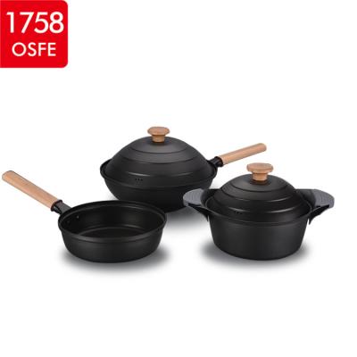 China Sustainable New Design Traditional Nonstick Cast Iron Black Cookware Set Cooking Pot Set for sale