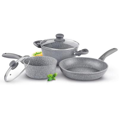 China Sustainable Aluminum Granite Liner Cooking Pots Cookware Set Cooking Pan Frying Pots Set for sale