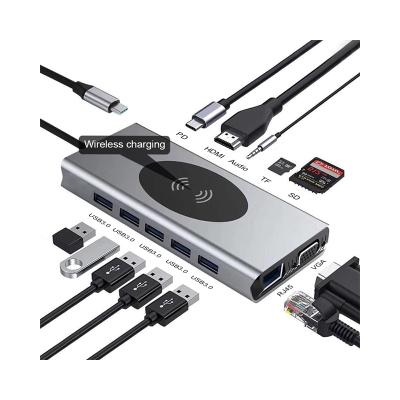 China Plastic 13 IN 1 USB C HUB Type C Adapter USB C To HD Audio 3.5mm SD TF VGA RJ45 USB3.0 Docking Station MI-compatible For MacbookPRO for sale