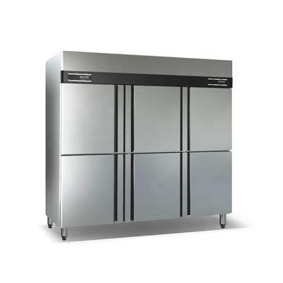 China Upright Vertical Six-Door Hotel Kitchen Commercial Double-Temperature Freezer Stainless Steel Refrigerator for sale