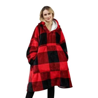 China Anti-pilling ready to ship double layer thick sherpa throw wearable hoodie for sale