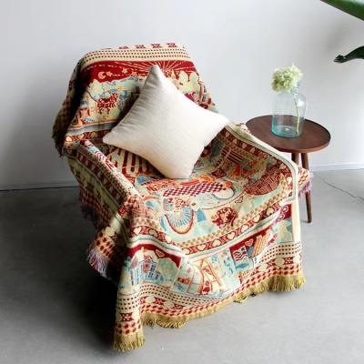 China Newest PORTABLE Cheap Wholesale Bohemian Geometry Knitted Throw Blanket 80polyester 20cotton for sale