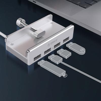 China Mini Size Fast Speed ​​Transfer Table Edge with Durable Adjustable Clip Flange Design for Desktop 4 Port Aluminum USB Hub 3.0 for sale