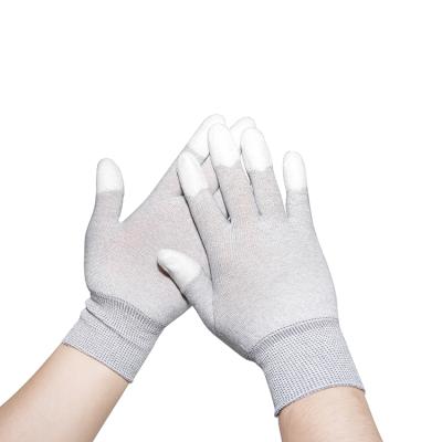 China Carbon Fiber Anti Static Anti Static Fingertip Glove Conductive PU Coated 13 Gauge Safety Work Hands Knitting Gloves for sale