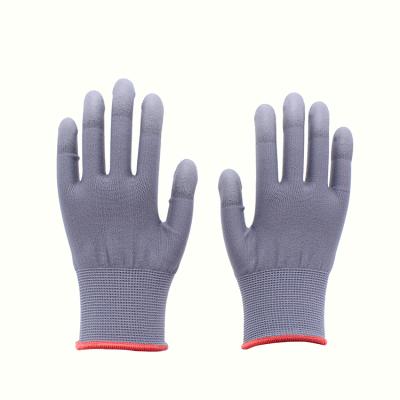 China PU Top Fit Gloves Pubg Finger Polyurethane Coating Glove Work Safety Protection 13 Gauge Knitted PU Gray Gloves for sale