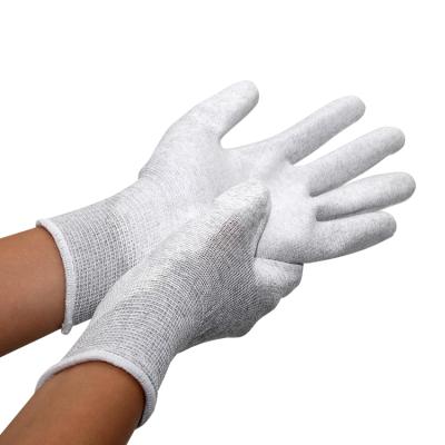 China Custom Logo PU Anti-Static Anti-Static Palm Glove Hand Protection Safety Work 13g Knitted ESD Carbon Fiber Gloves for sale