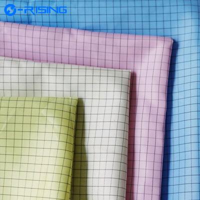 China Best Cleanroom Antistatic Conductive Clothing Grid ESD Knitted Fabric for sale