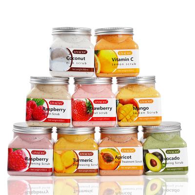 China Exfoliator Private Label Natural Moisturizing Fruit Strawberry Avocado Sugar Body Scrub Whitening Organic Skin Care for sale