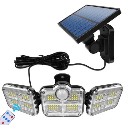 China Super Bright Garden Lights 122 LED 3 Solar Outdoor Wide Angle Motion Sensor 270 Illumination Waterproof Remote Control Wall Lamp for sale