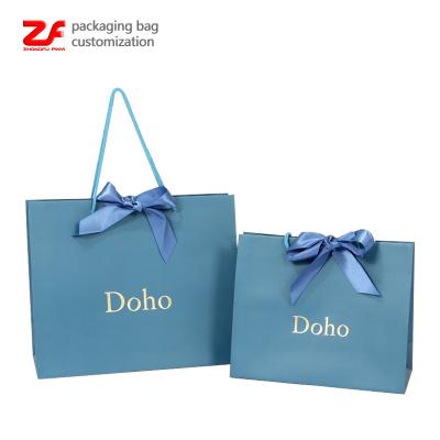 China Recyclable Wholesale Custom Printed Your Own Logo Gift Craft Shopping Paper Bag With Ribbon Handles for sale