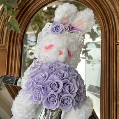 China Cute Bucket Preserved Rose Preserved Flower Eternal Hug Gift Lolita Plush Rabbit Design 26 Durable China Wholesale for sale