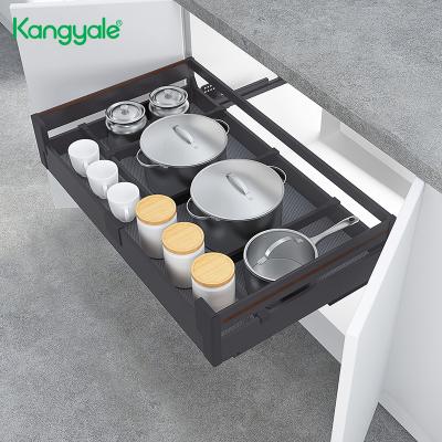 China Kichen Cabinet Basket KYL L080960G New Design Kitchen Drawer Pull Out Cabinet Organizer Slide Aluminum Alloy Four Sides Drawer Basket for sale