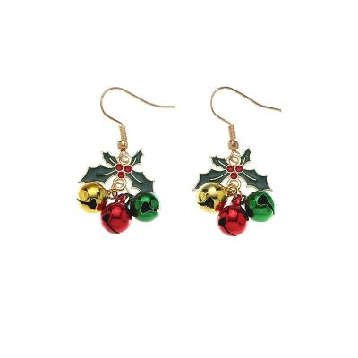 China New creative BOHEMIA holiday color bell statement earrings drop oil leaf kids christmas earrings 2021for women for sale