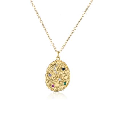 China Fashion Bohemian Geometric Moon Star Pendant With Cubic Zirconia Chain Necklace Bronze Micro Inlaid Brass Gold Plated Fine Jewelry for sale