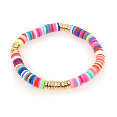 China Wholesale BOHEMIA Inspired Shopper Bracelets 6mm Polymer Clay Plastic Beads Key Chain Bracelets With Gold Accessories For Women for sale