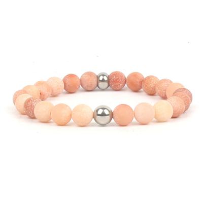 China CLASSIC Shopping Genuine Natural Matte Stone 8mm Gemstone Bangle Elastic Bracelet with Gold and Silver Accessories Beads for sale