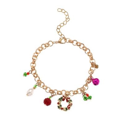 China BOHEMIA Popular Colorful Gold Plated Christmas Deer Slap Garland Christmas Charm Bracelet Bell Tassel Chain Bracelet for sale