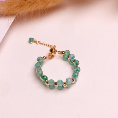 China FASHIONABLE green amazonited nature gemstone ring face stone beads natural gemstone ametist rings with 18k gold beads accessories for sale