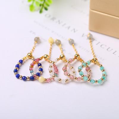 China New Style Trendy Mixed Color Natural Gemstones Crystal Gold Rings High Polished Stone Rings With Adjustable Chains for sale