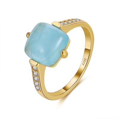 China TRENDY High Polished Gemstone Ring 14k Rings Natural Gold Plated Square Gemstone Green Blue Engagement Rings With Diamond For Women for sale