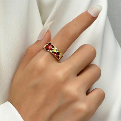 China Fashion Cute Flower Ring Party Jewelry Flower Opening Oil Drop Lucky Stone Lightning TRENDY Elegant Rings For Women for sale