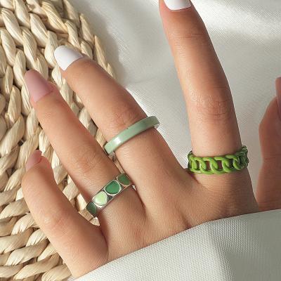 China Three-piece set lead-free nickel-free punk geometric jewelry rings ring simple common green statue love resin Korea serpent temperament ring female open for sale