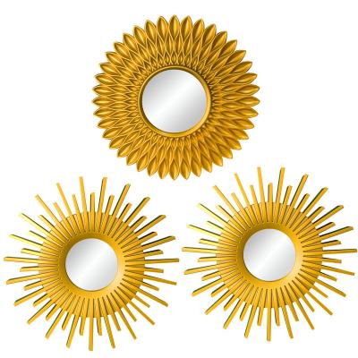 China Modern Hanging Luxury Metal Wall Decor Mirror Home Decor Decorative Glass Mirrors Art Deco Frame Abstract Wall Art Gold Round Wall Mirror for sale