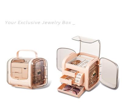 China Fashionable Custom Plastic Portable Custom Organizer Jewelry Box Packaging Jewelry Storage Box With Drawers for sale