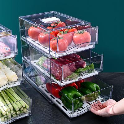 China Large Capacity Transparent Pet Food Storage Box Refrigerator Bins Storage Plastic Airtight Freshness Storage Drawer for sale