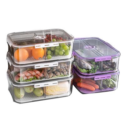 China Kitchen Transparent Plastic Fruits and Vegetables Freshness Preservation Large Capacity Pet Food Storage Box Refrigerator Airtight Storage Box for sale