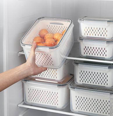 China Fresh-keeping Household Refrigerator Box Kitchen Fresh-keeping Drain Basket with Cover Wash Fruit and Vegetable Basket Plastic Storage Box for sale