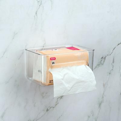 China Fashionable Creative Creative Desktop Plastic Daily Necessities Storage Tissue Holder Office Household Tissue Clear Hanging Box for sale