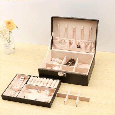 China Fashionable Wholesale Custom Jewelry Storage Pink Ring Necklace Girls With Lock Earring Ring Necklace Girls Earring PU Leather Jewelry Boxes for sale