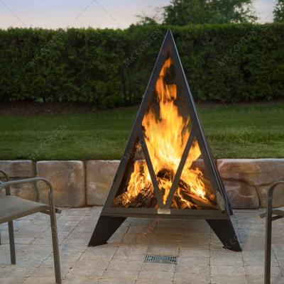 China Modern Corten Steel Garden Pit Cast Iron Fire Place Pyramid Black Stocked Wood Burning Fireplace for sale