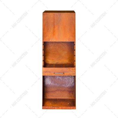 China Stocked Clean Fireplace Stove Design Rusty Corten Steel Decorative Steel Grill Design Outdoor Wood Burning Fireplace for sale