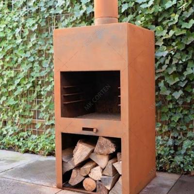 China Stocked Outdoor Garden Fireplace Brazier Corten Steel Free Standing Custom Steel Fire Place With Chimney for sale