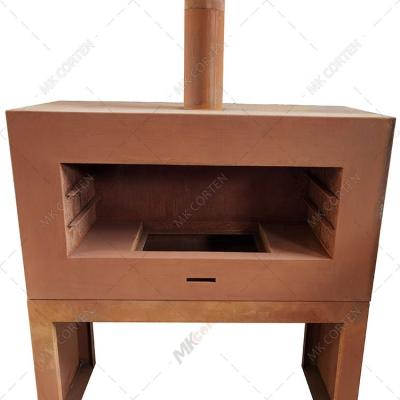 China Corten Steel Winter Outdoor Freestanding Fireplace Wood Stove Stored For Warm With Woodstorage for sale