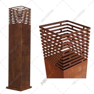 China Stored Camping Metal Fire Basket Garden Decor Corten Steel Firepits Wooden Fire Burning Place for sale