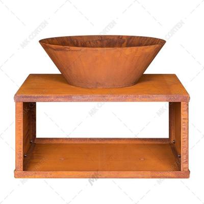 China Stocked Outdoor Chimney Pit Wood Burning Corten Fire Bowl With Wood Store for sale