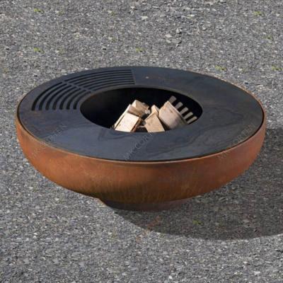 China Easily Assembled Outdoor BBQ Grill Corten Steel Cooking Fire Bowl With Grill Ring for sale