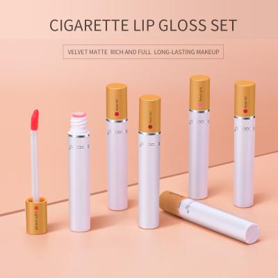 China Hot Selling Waterproof Cigarette Lip Gloss Set 4 Colors Matte Long Lasting Waterproof Lip Gloss for sale