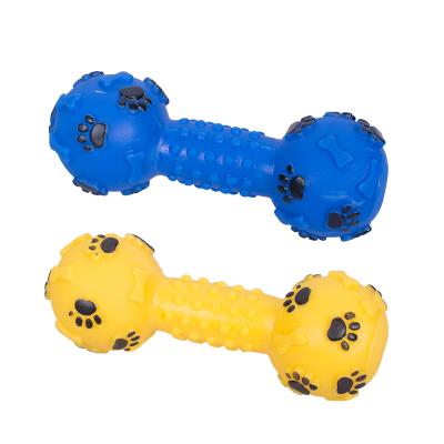 China Viable Wholesale Eco Friendly Safety Vinyl Pet Toys Dumbbell Style Dog Chew Ball Toys for sale