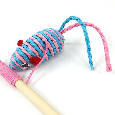 China New-design Sustainable Pet Cat Paper Mouse Toy with Wooden Stick for sale