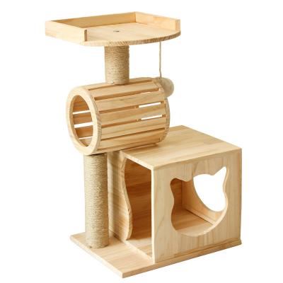 China Popular Regular Durable Funny Rope Cat House Scratching Post Pet Wooden Cat Toy Tree Sisal New-design Viable for sale