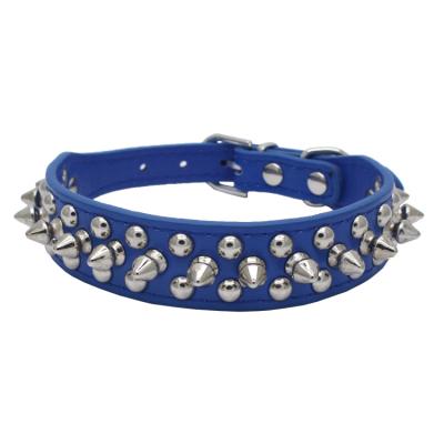 China Durable Adjustable Colored Bite Studded Rivet Pu Leather Cat Dog Pet Dog Spike Collar for sale